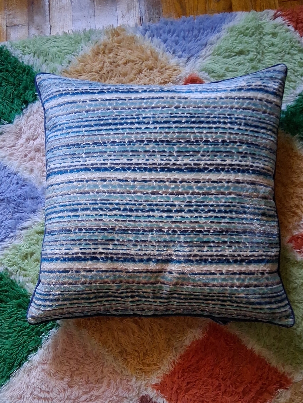 Blue Striped Decorative Down  Throw Pillow - 24" x 24"